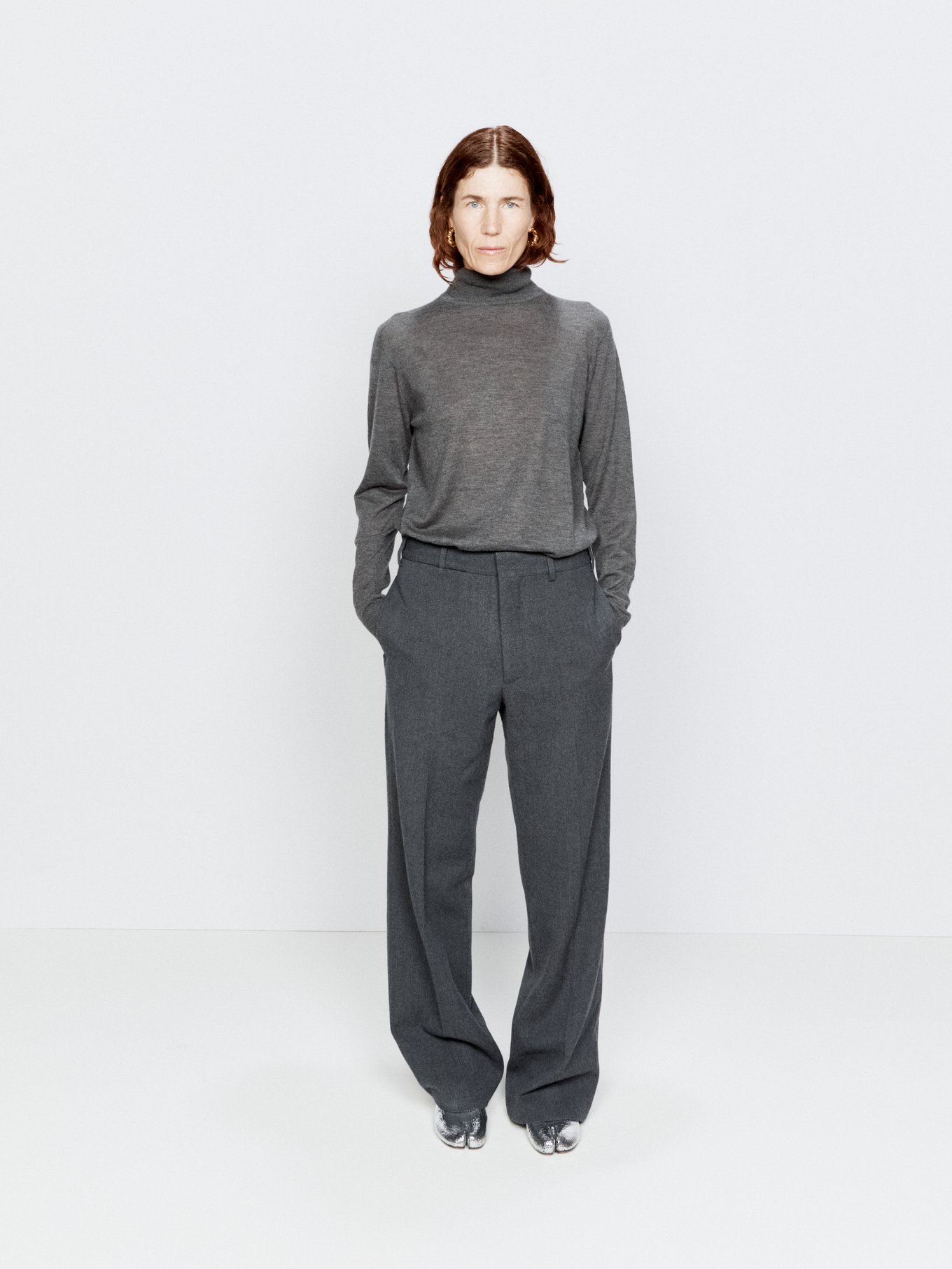 cashmere sweater Grey fine-knit MATCHES US Roll-neck | Raey |