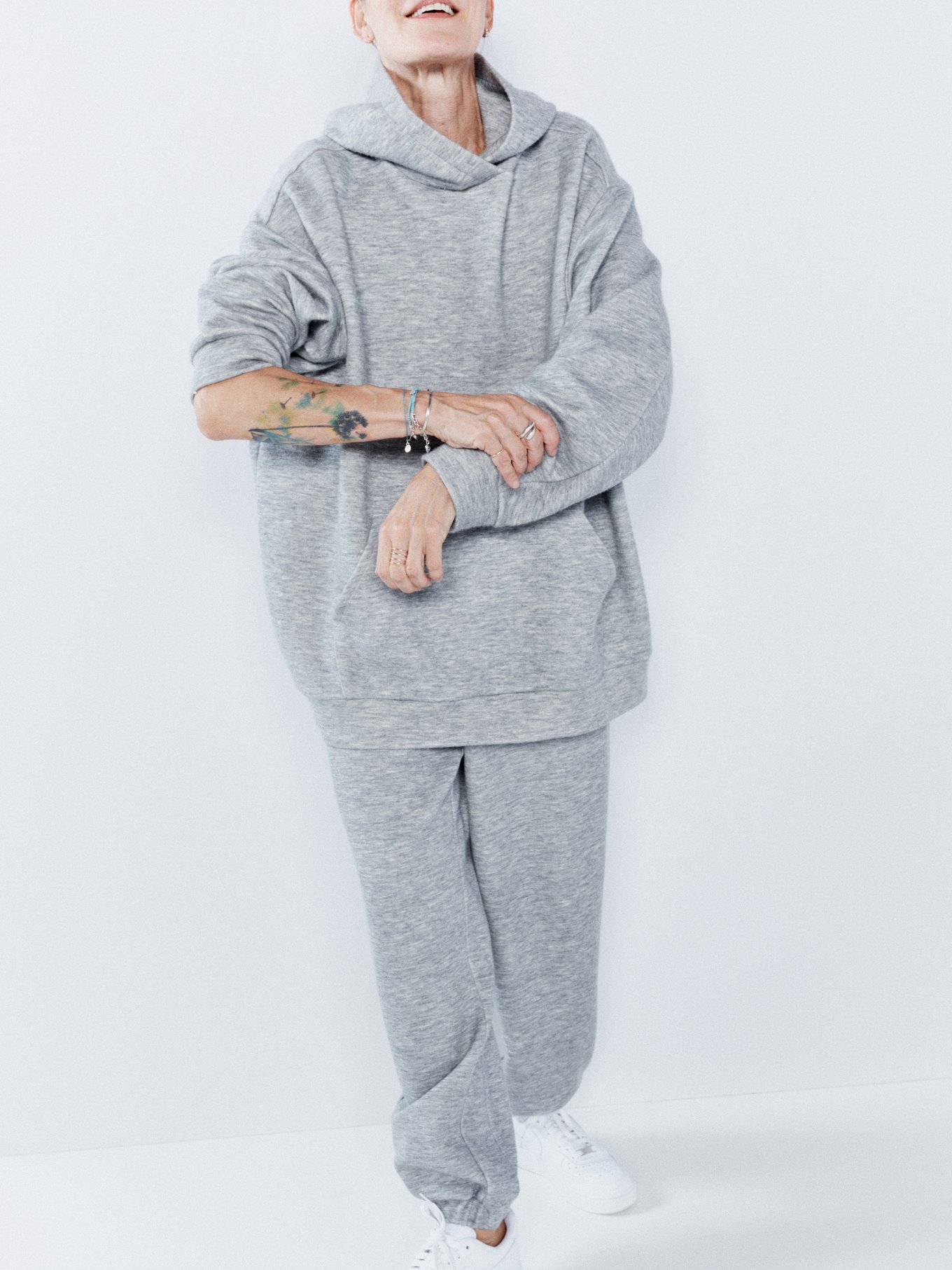 Grey Ribbed cashmere track pants
