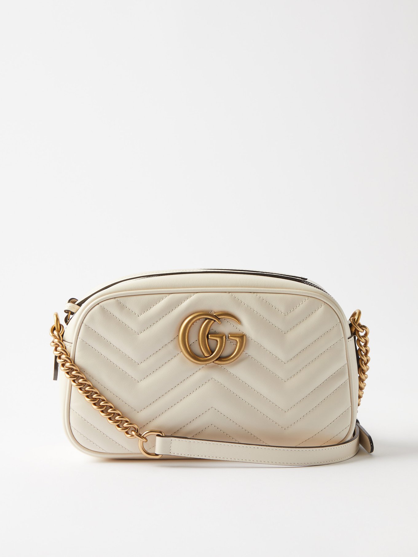 GUCCI Calfskin Matelasse Mini GG Marmont Shoulder Bag White 1267360