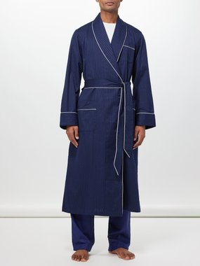 Derek Rose Polka-dot jacquard-stripe cotton robe