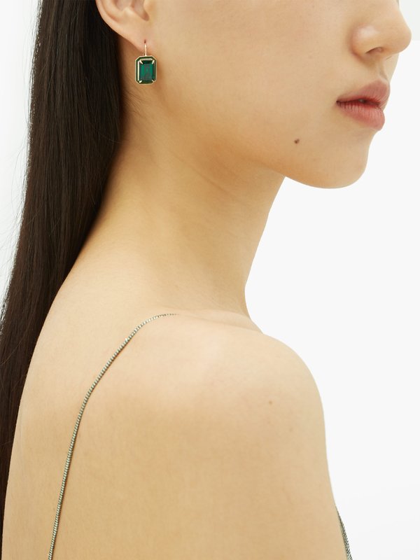 Alison Lou Cocktail lab-emerald and 14kt gold earrings