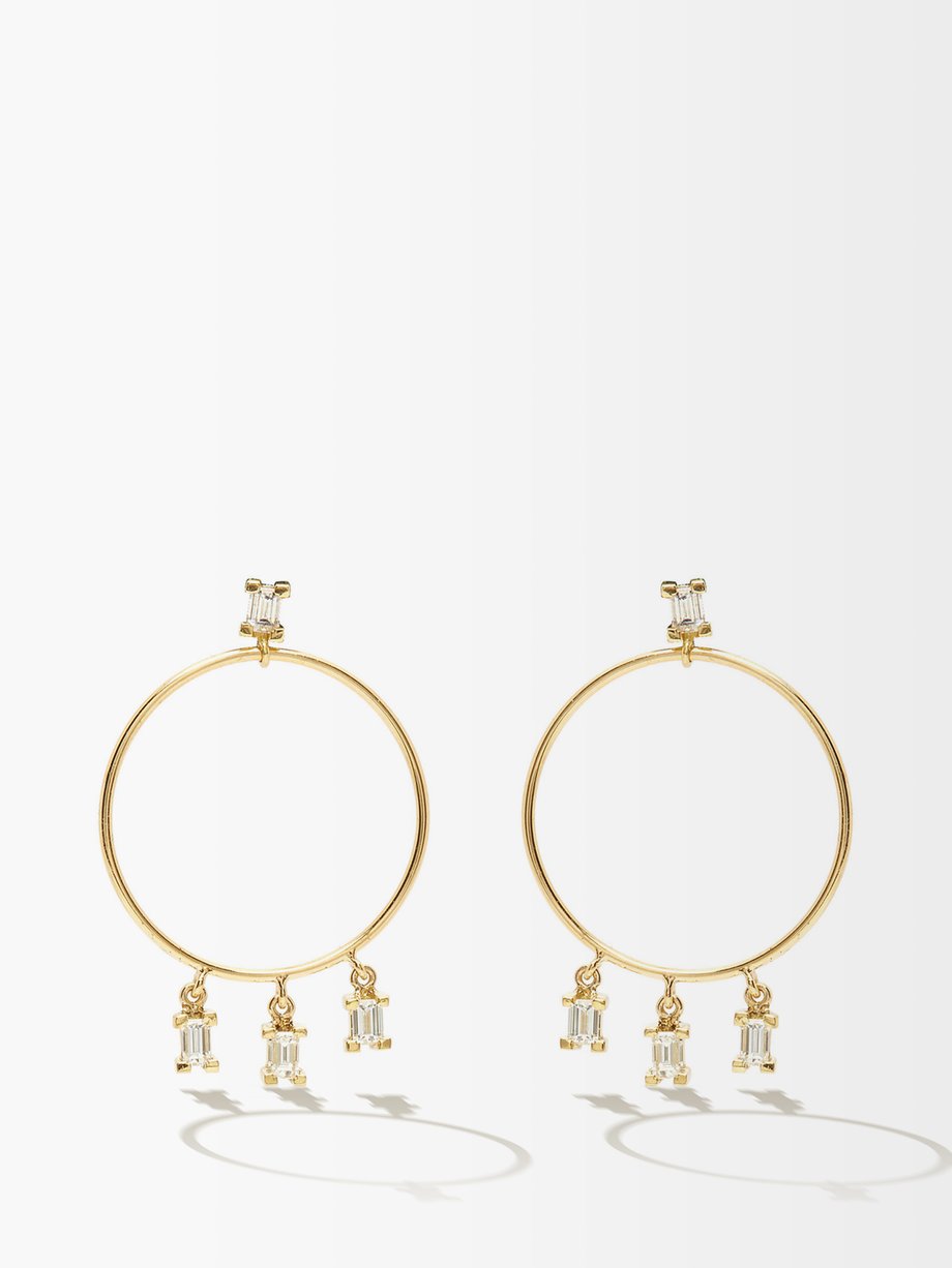 Ileana Makri Baguette diamond & 18kt gold hoop earrings