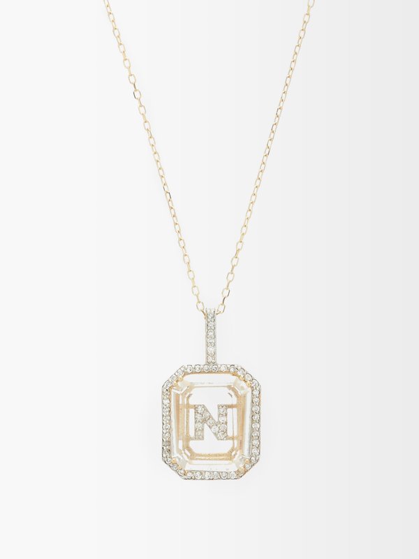 Mateo Initials diamond, quartz & 14kt gold necklace N-Z