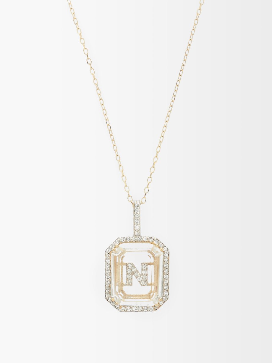 Mateo Initials diamond, quartz & 14kt gold necklace N-Z