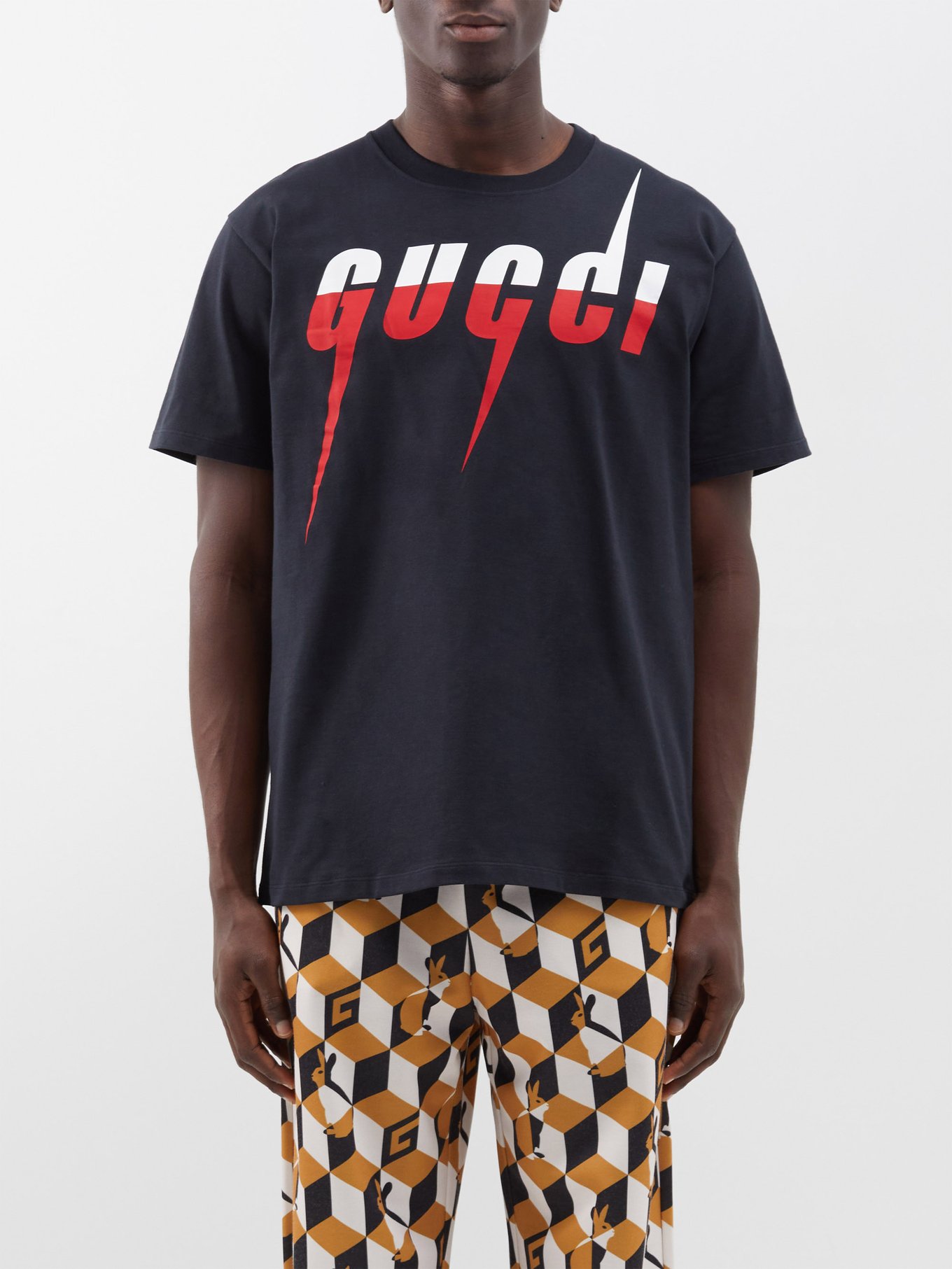 Black logo-print cotton-jersey T-shirt | Gucci | MATCHESFASHION US
