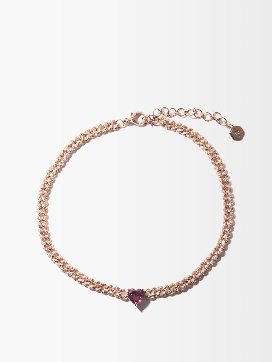 Shay Heart diamond, sapphire & 18kt rose-gold necklace