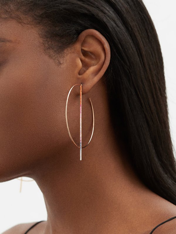 Diane Kordas Rainbow sapphire & 18kt rose-gold hoop earrings