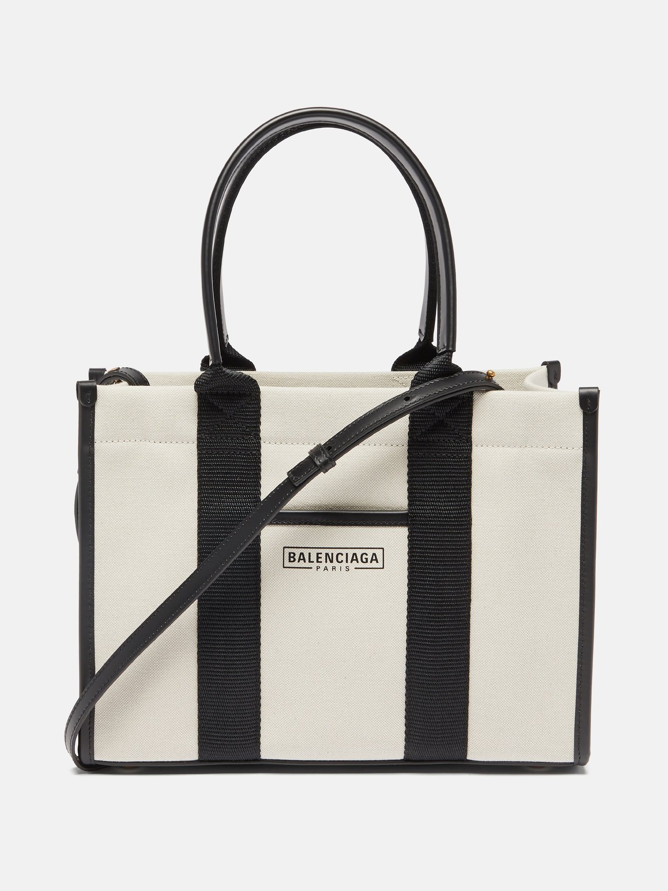 Neo Navy S leather-trimmed canvas tote bag | Balenciaga