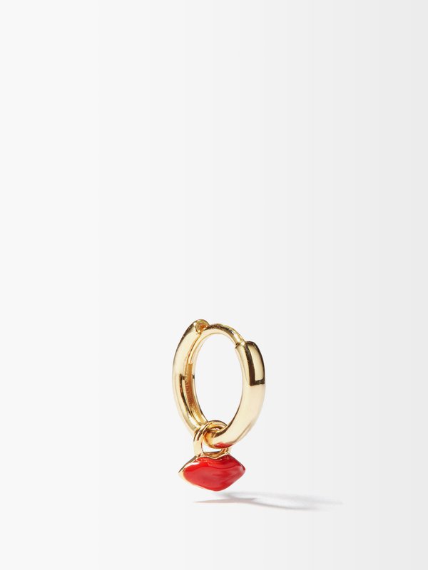 Alison Lou Lips-charm 14kt gold single hoop earring