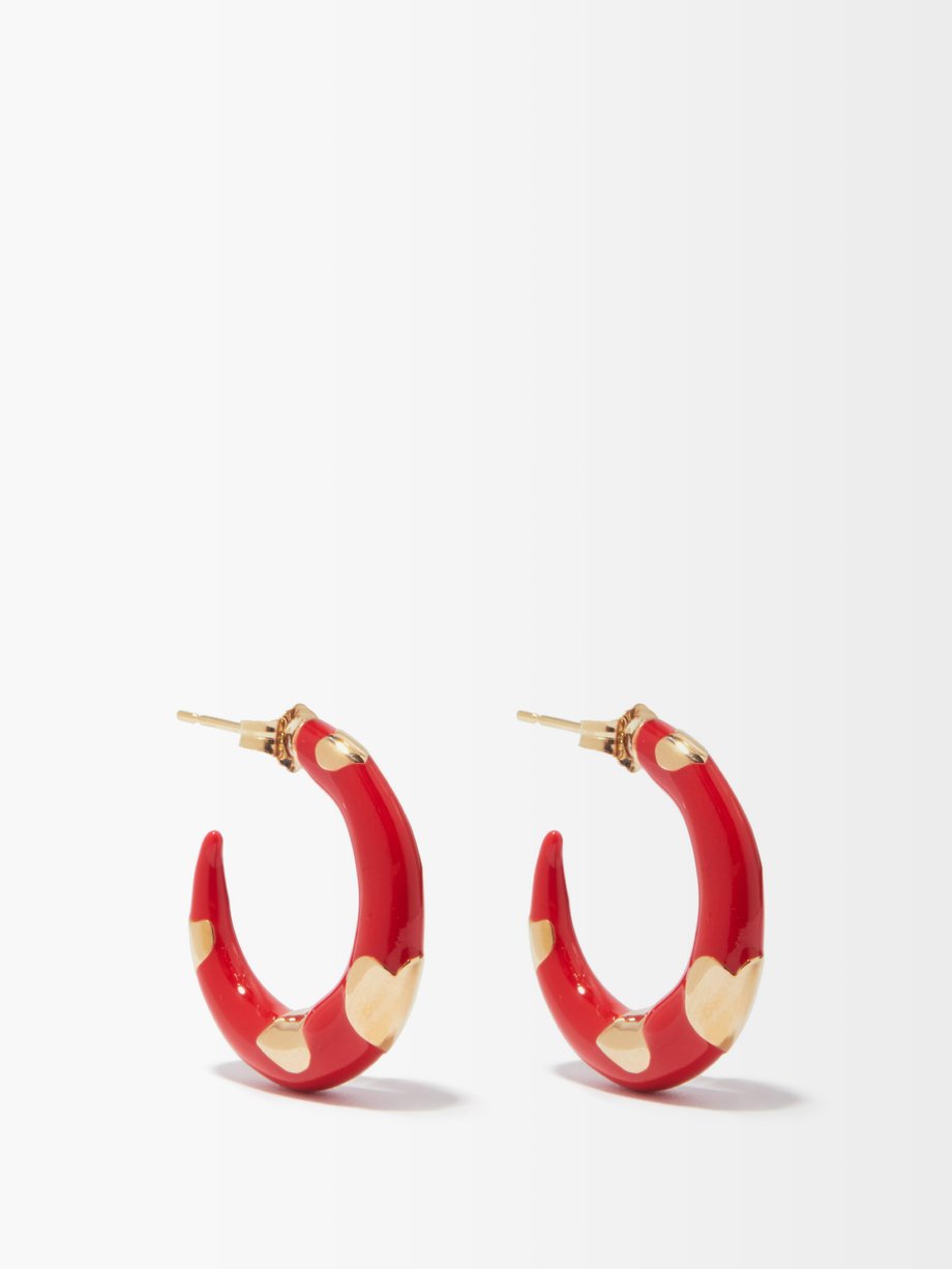 Alison Lou Petit Amour 14kt gold & enamel hoop earrings