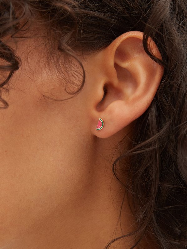 Alison Lou Watermelon enamel & 14kt gold single earring