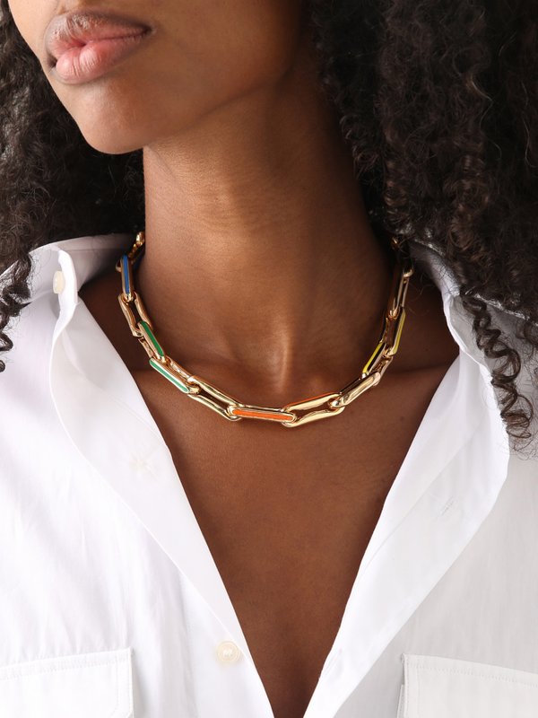 Lauren Rubinski Enamel & 14kt gold link-chain necklace