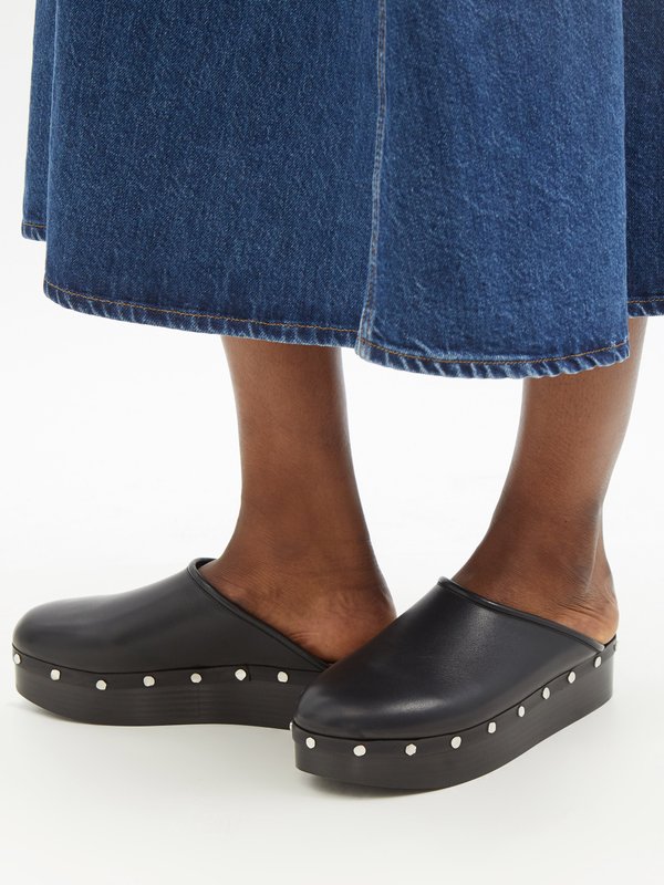 CO Studded leather backless loafers