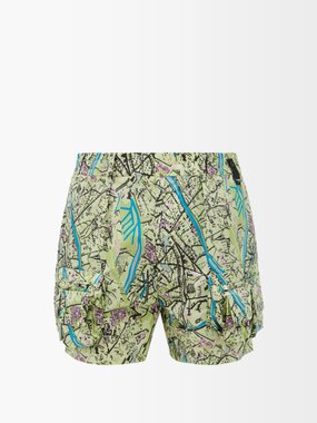 Fendi Map-print silk-twill shorts