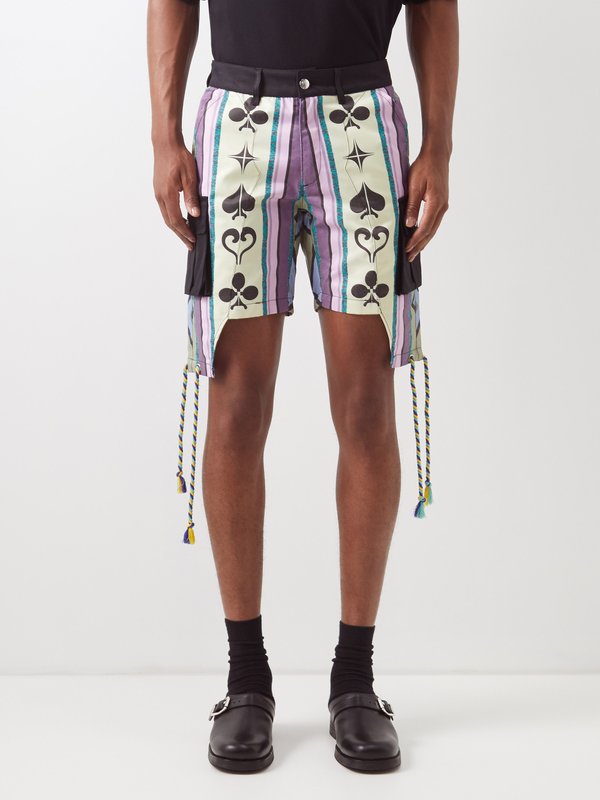 Youths In Balaclava Rope-embellished printed cotton cargo shorts