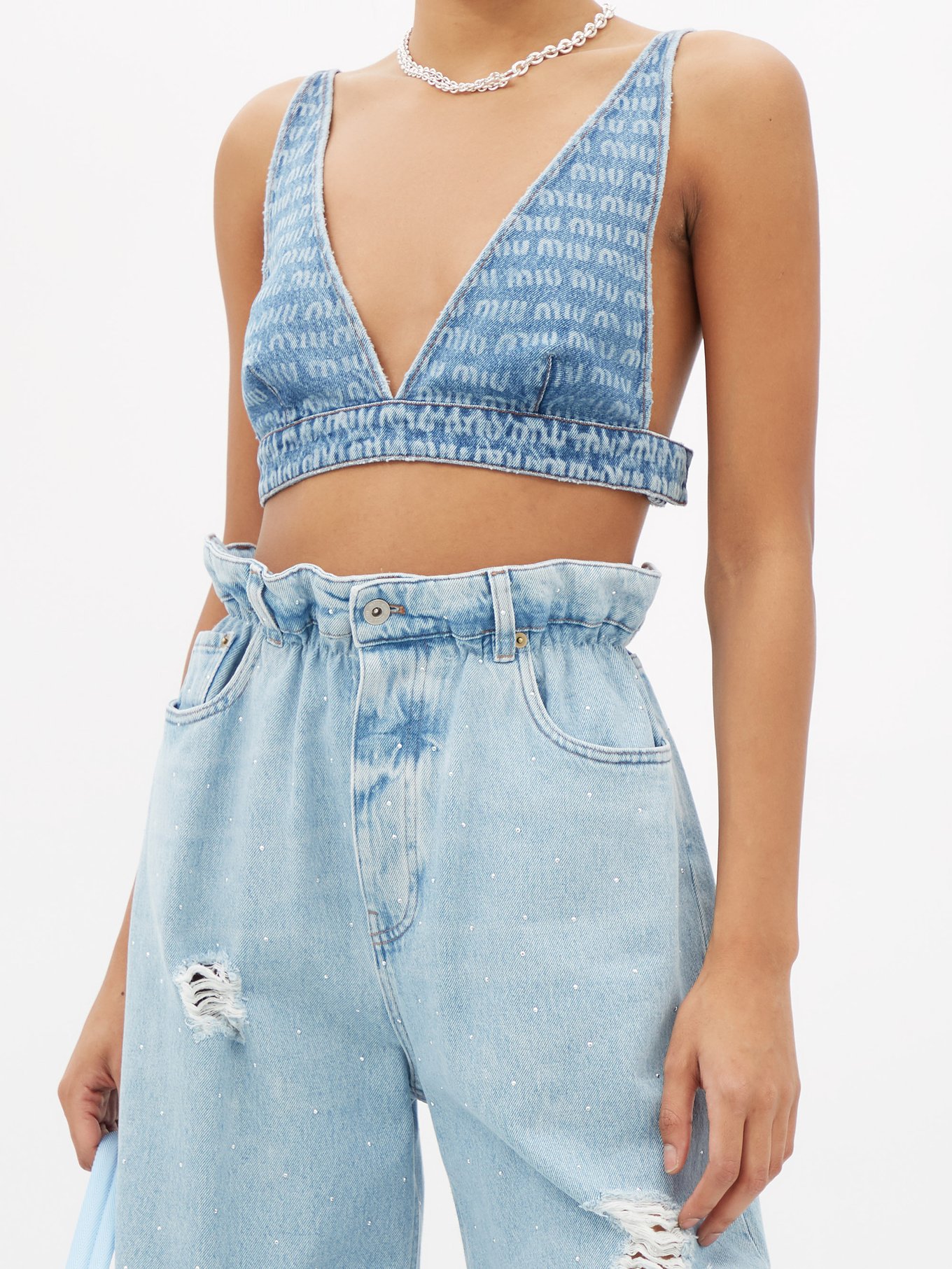 Miu Miu frayed high-waisted denim shorts