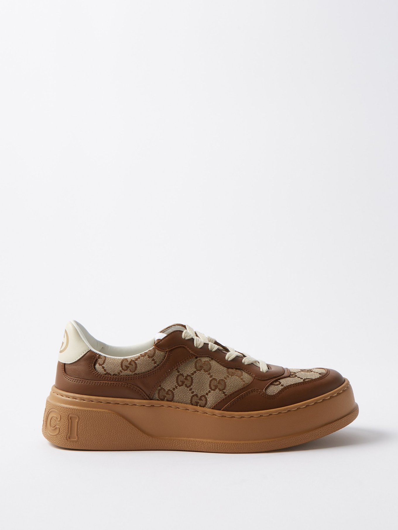 Neutral GG-jacquard canvas and leather trainers Gucci | MATCHESFASHION US