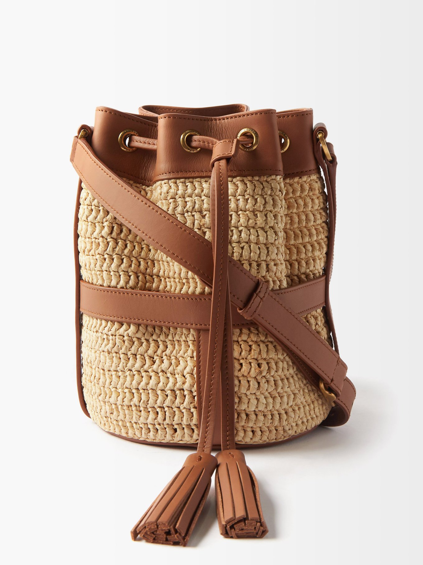 Loewe Woven-Strap Leather Bucket Bag in Brown