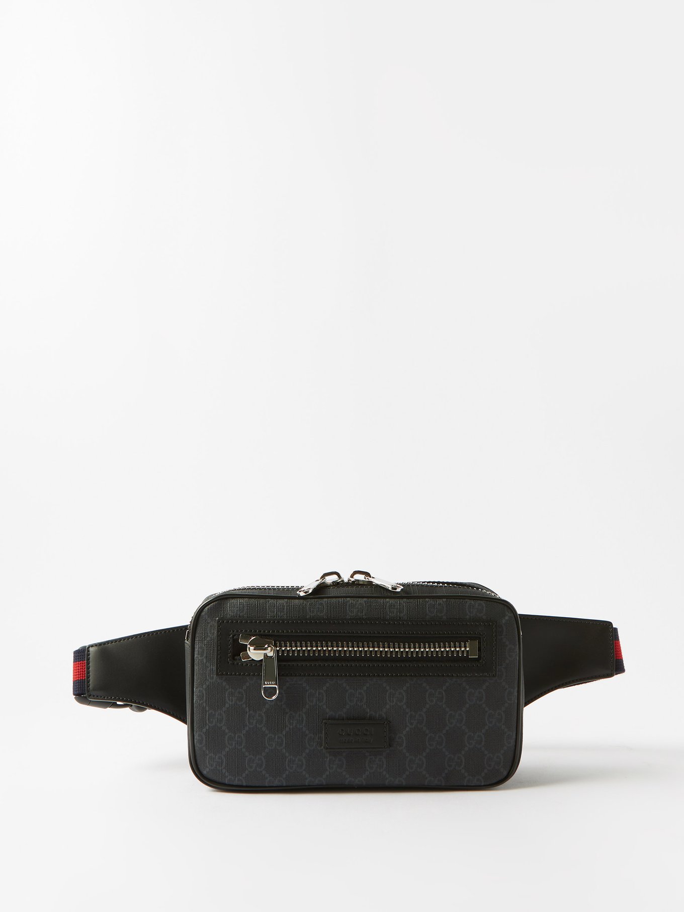 Black GG-jacquard coated-canvas and leather belt bag, Gucci