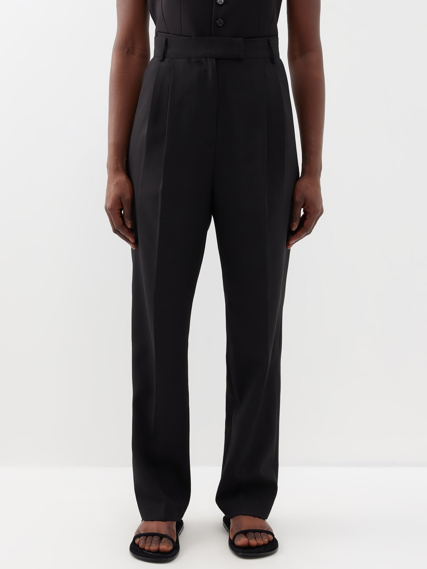 Wide leg cropped trousers with pleat front in recycled fabric La