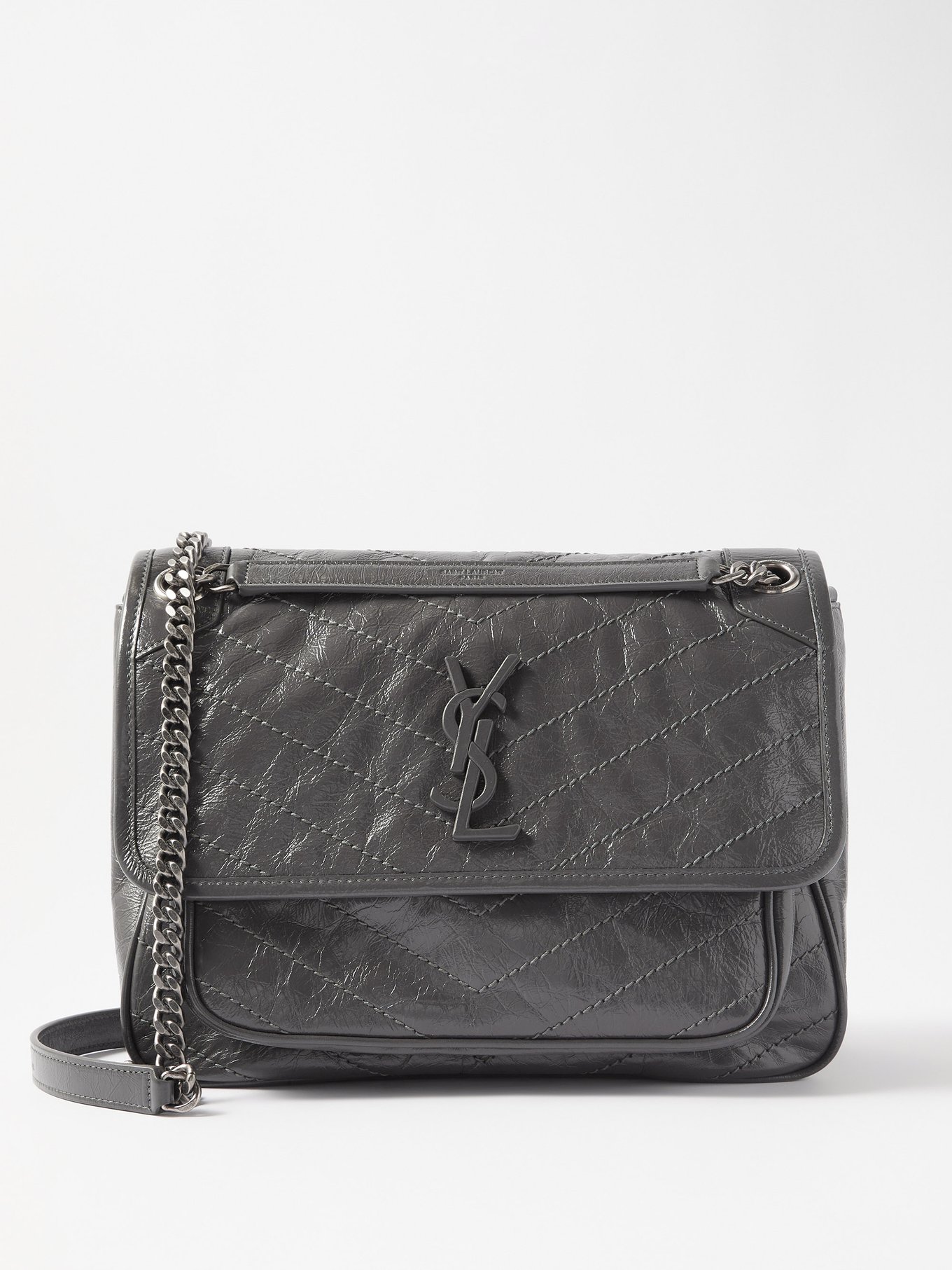 Saint Laurent Medium Niki Leather Shoulder Bag - Grey