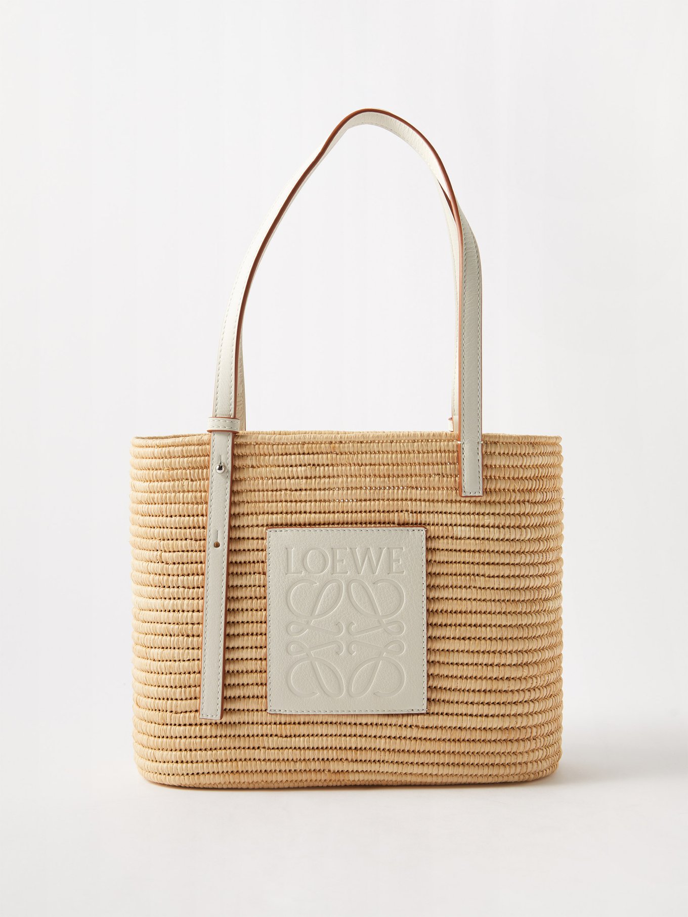 LOEWE Small Square Leather-Trimmed Raffia Basket Bag in 2023