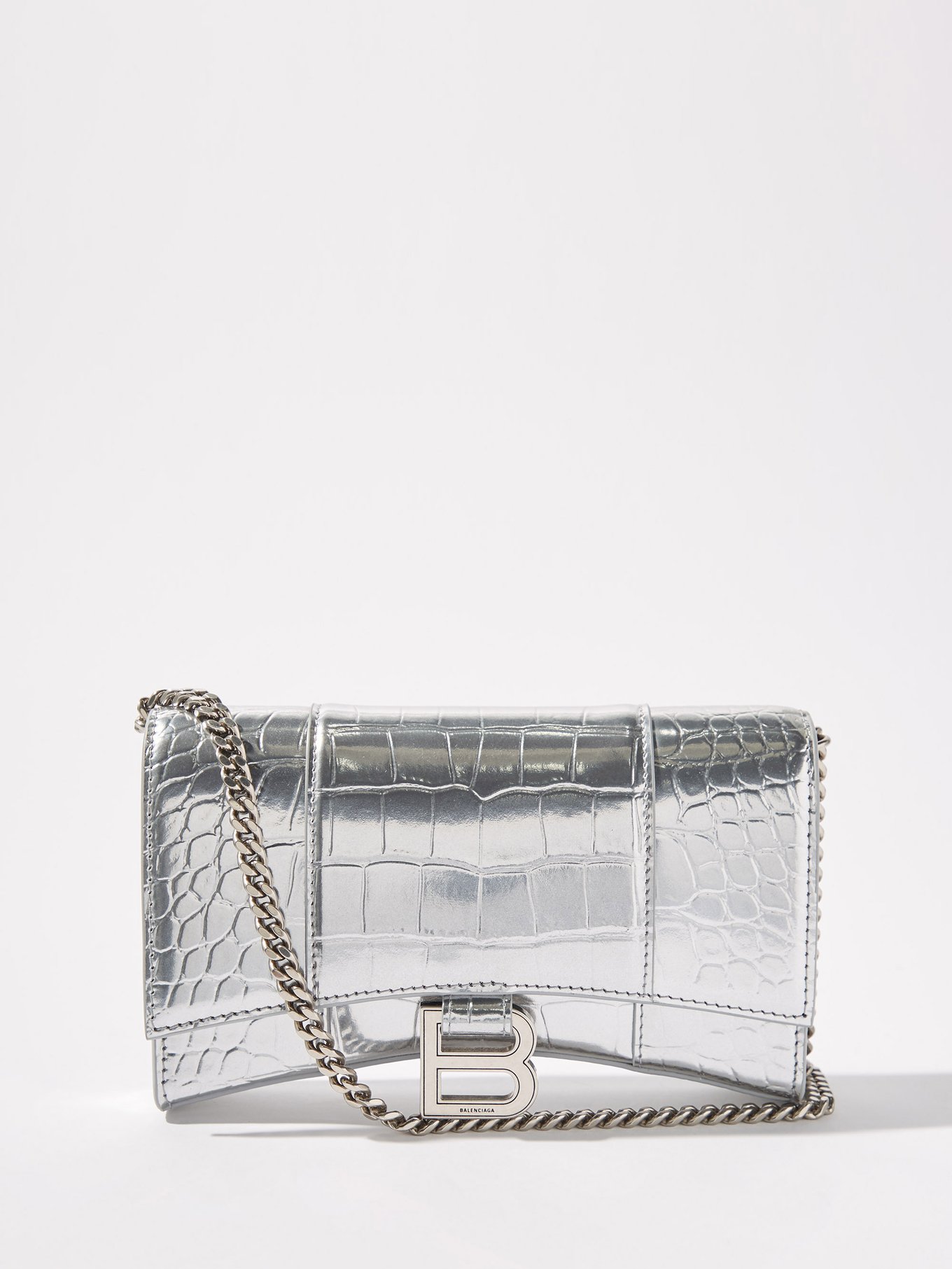 Balenciaga - Hourglass Mini crocodile-effect Leather Bag - Womens - Silver