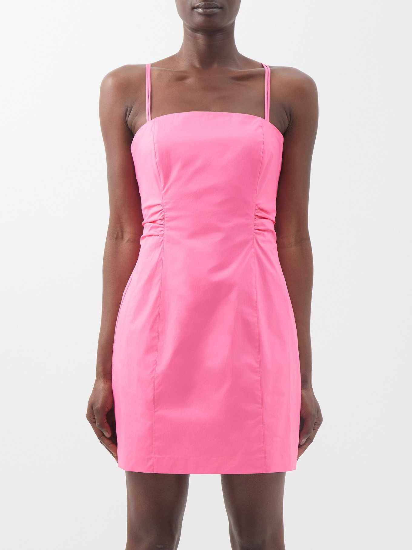 SNDYS linen bandeau side slit mini dress in pink
