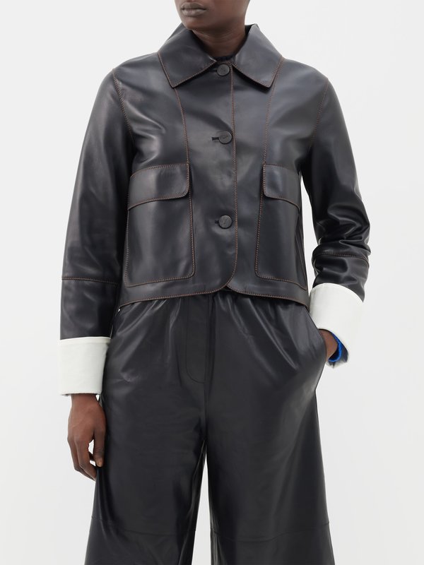 LOEWE Contrast-cuff cropped leather jacket