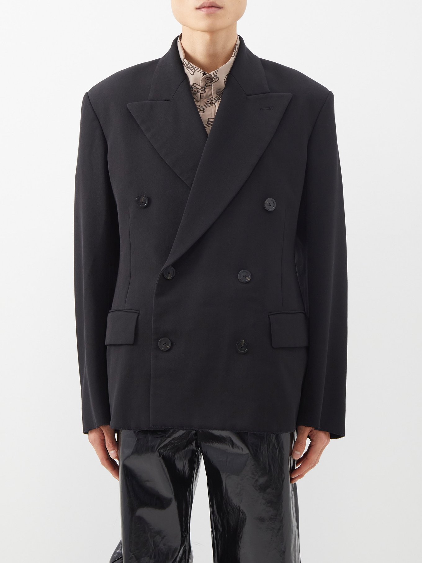 Black Double-breasted wool-blend blazer Balenciaga | MATCHESFASHION US
