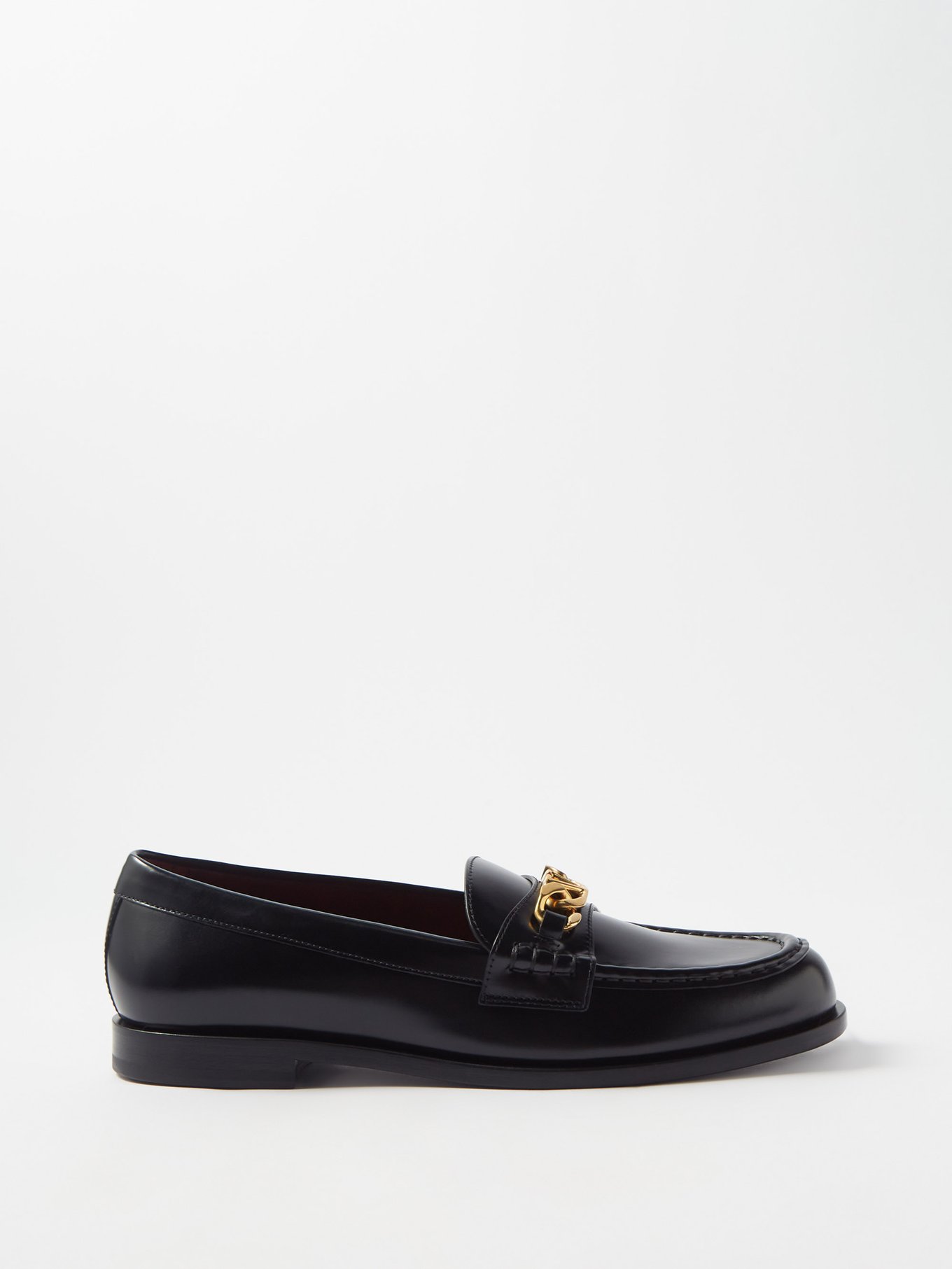 V Logo Chain Metallic Leather Loafers in Metallic - Valentino Garavani