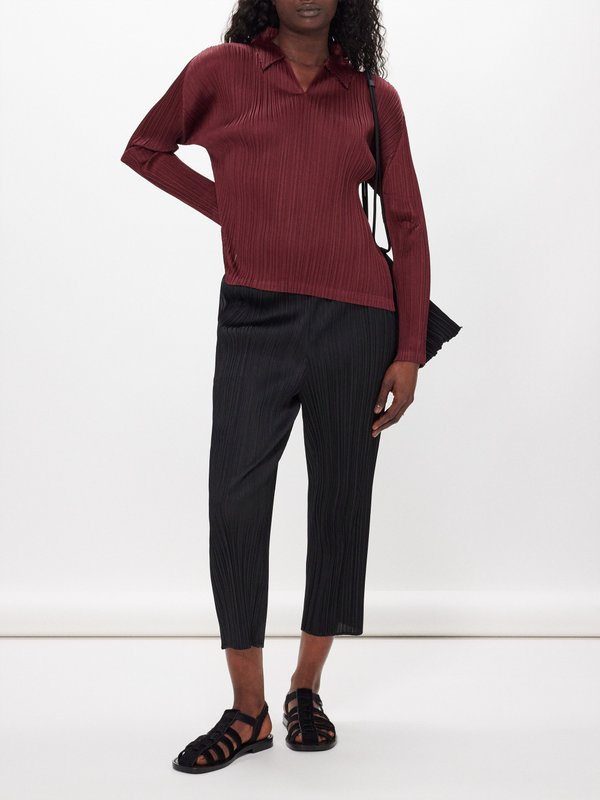 Pleats Please Issey Miyake Cropped technical-pleated knit trousers