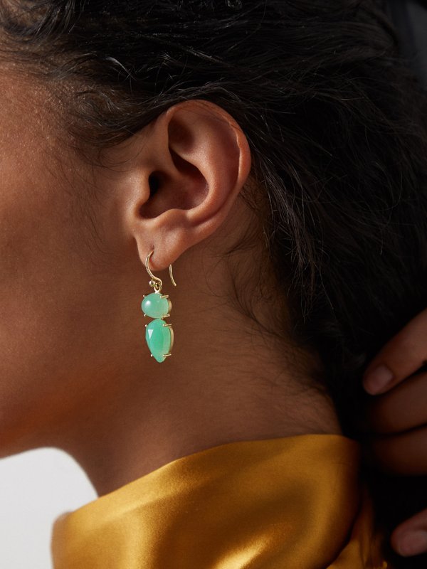 Irene Neuwirth Double Drop chrysoprase, diamond & gold earrings