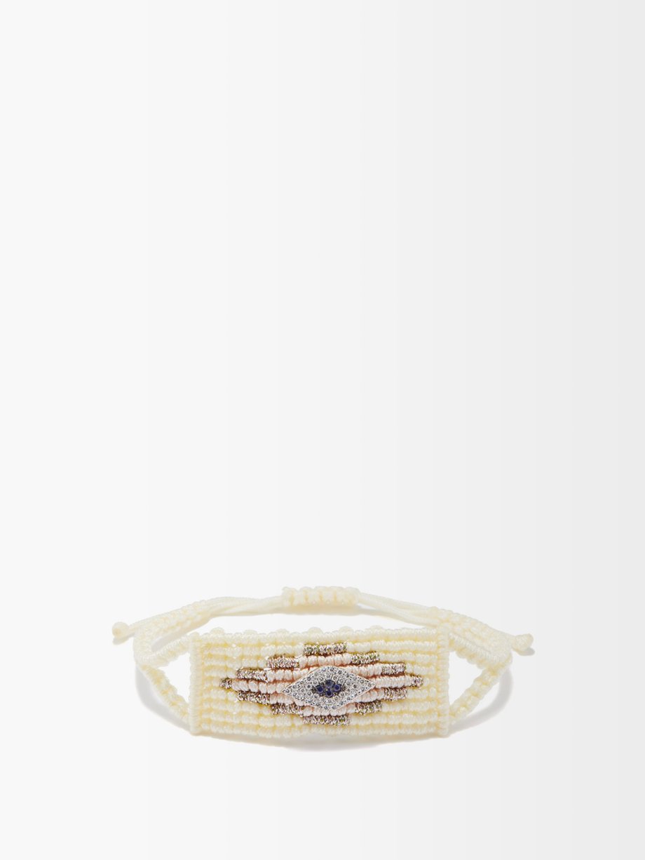 Diane Kordas Evil Eye diamond, sapphire & woven-cord bracelet