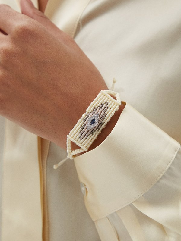 Diane Kordas Evil Eye diamond, sapphire & woven-cord bracelet