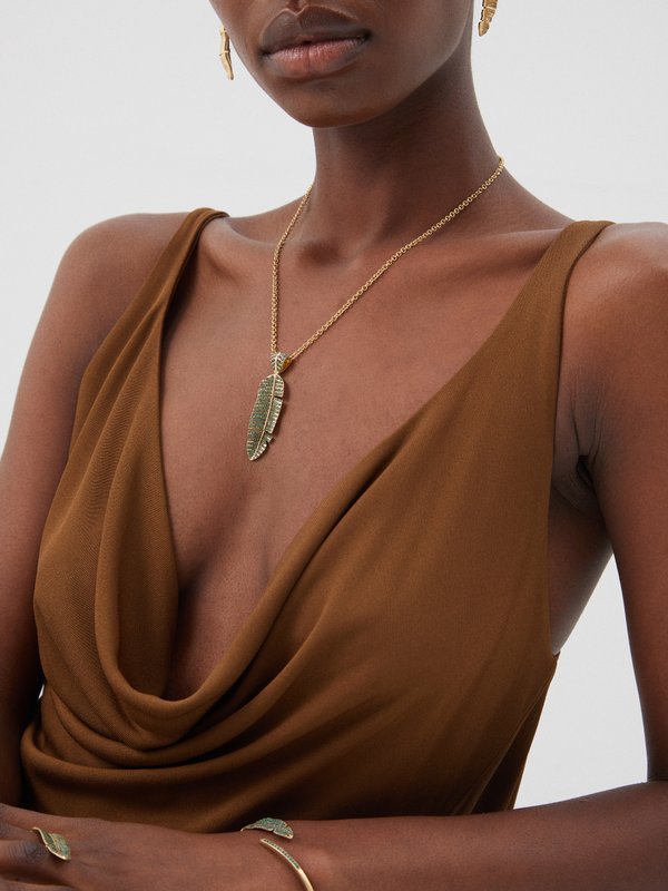 Jade Jagger Paradisica leaf emerald & 18kt gold necklace