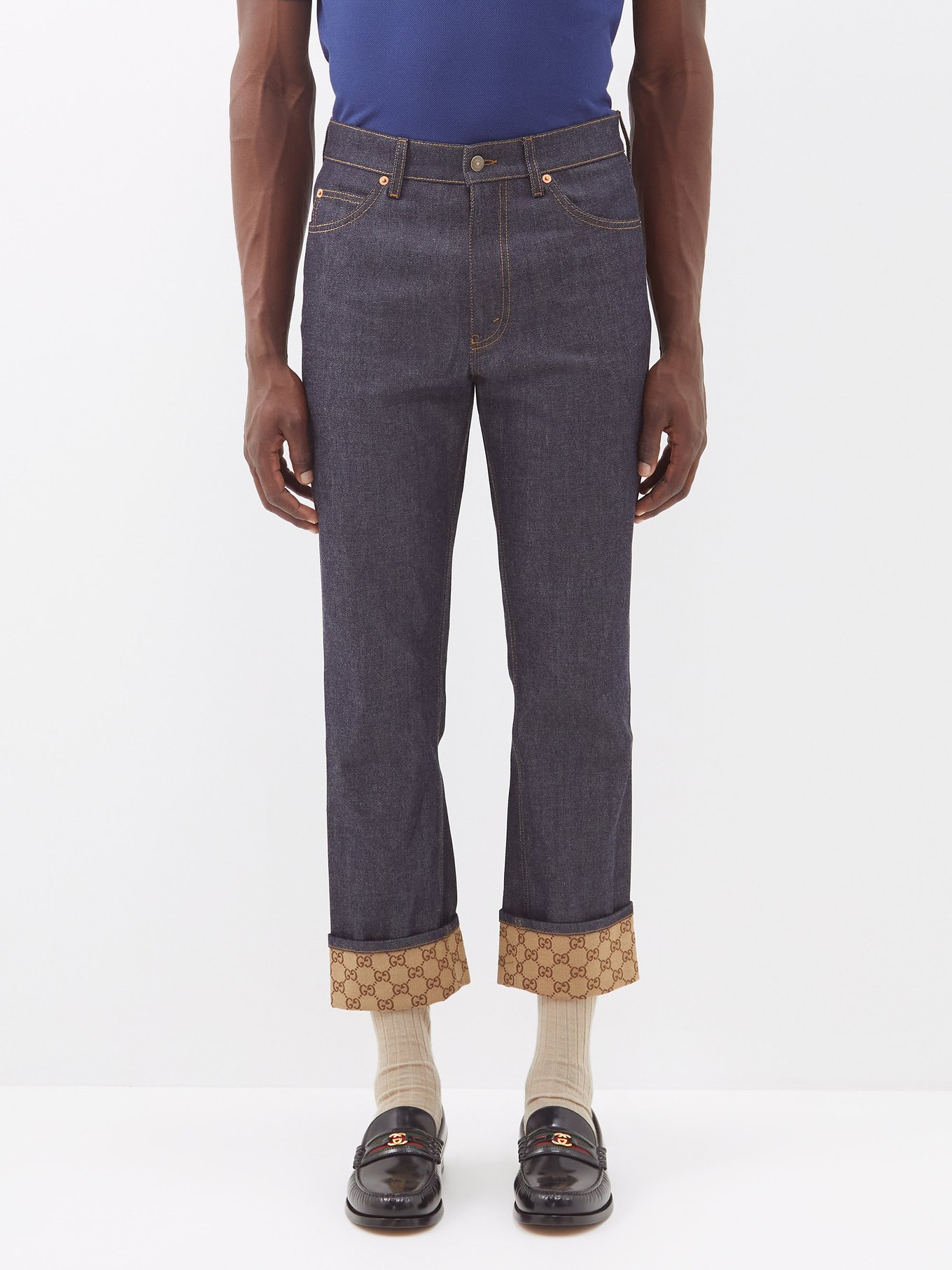 GG Canvas Trimmed Jeans in Blue - Gucci