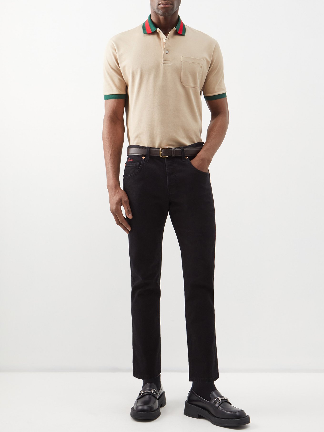 Camel Web-striped patch-pocket cotton-blend shirt | Gucci | MATCHESFASHION US