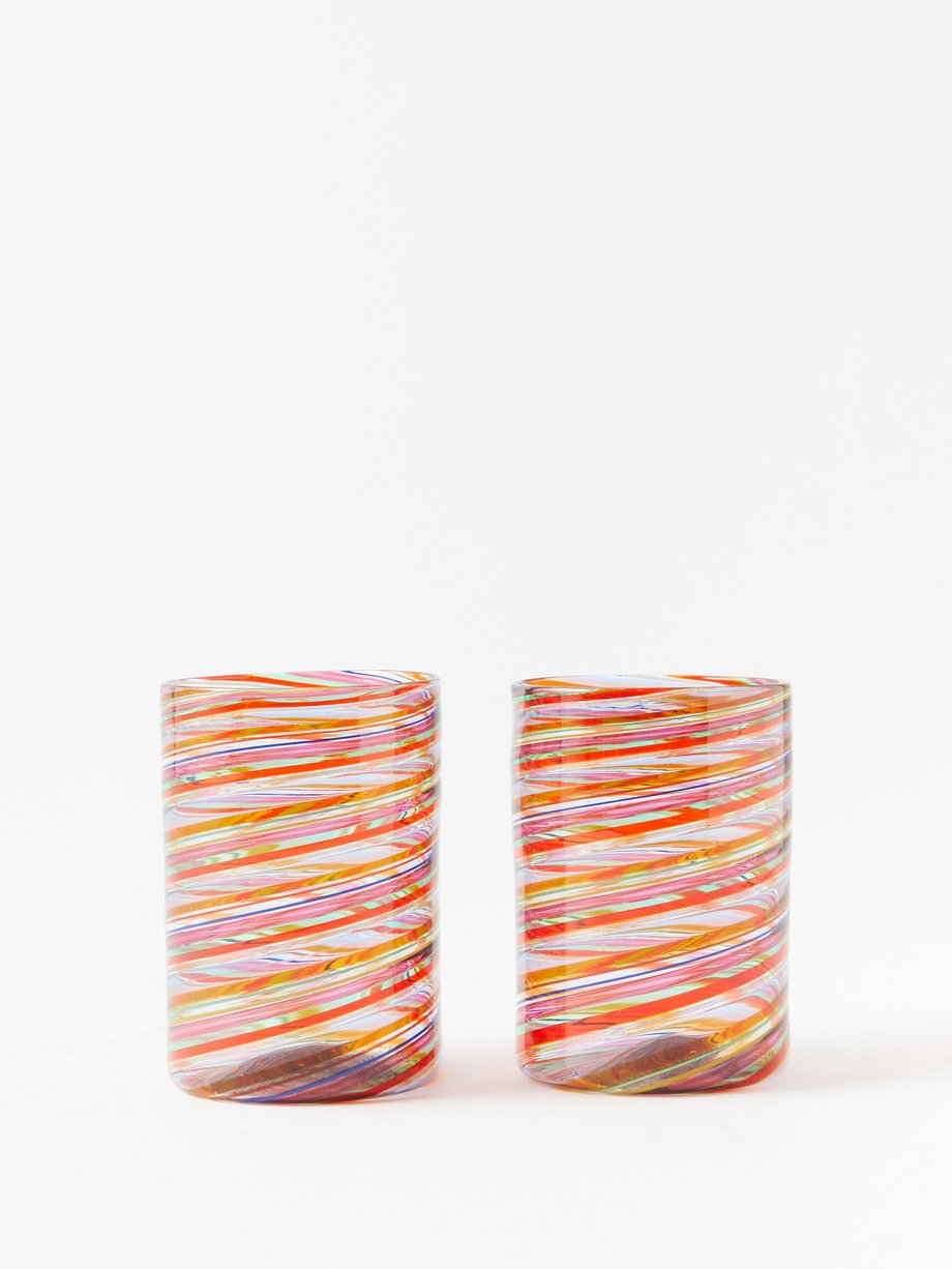 Aquazzura Casa Set of two Rainbow Swirl glass tumblers