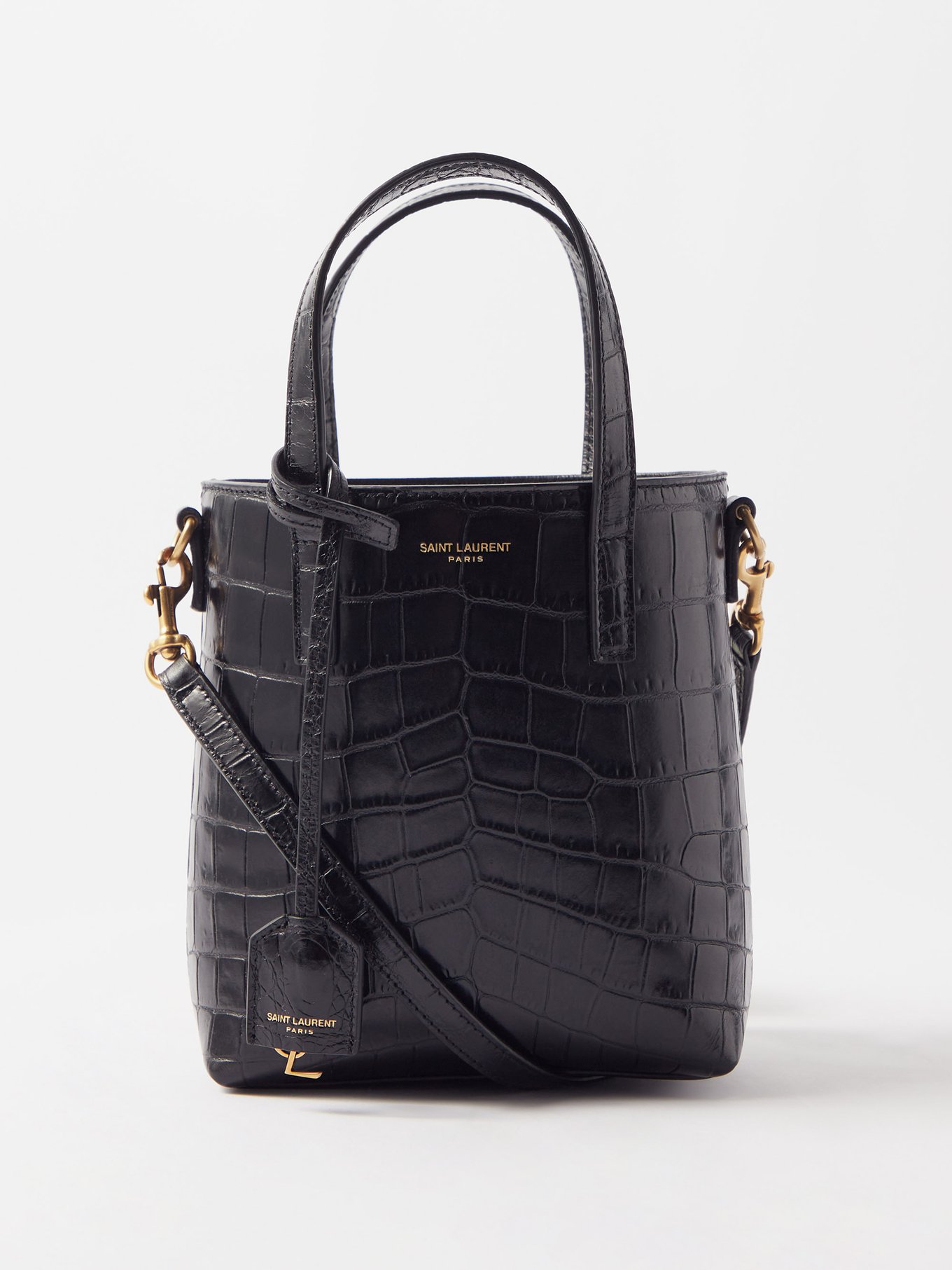 YSL Croc Embossed Leather Shoulder Bag