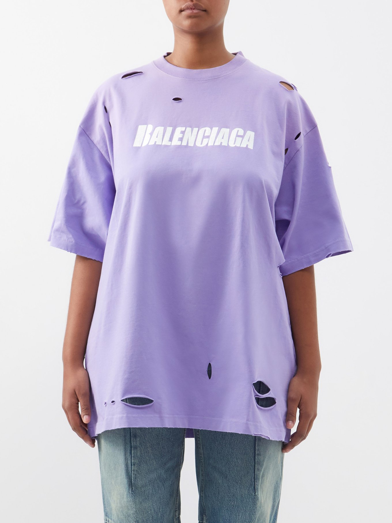 BALENCIAGA Distressed Logo-Print Cotton-Jersey T-Shirt for Men