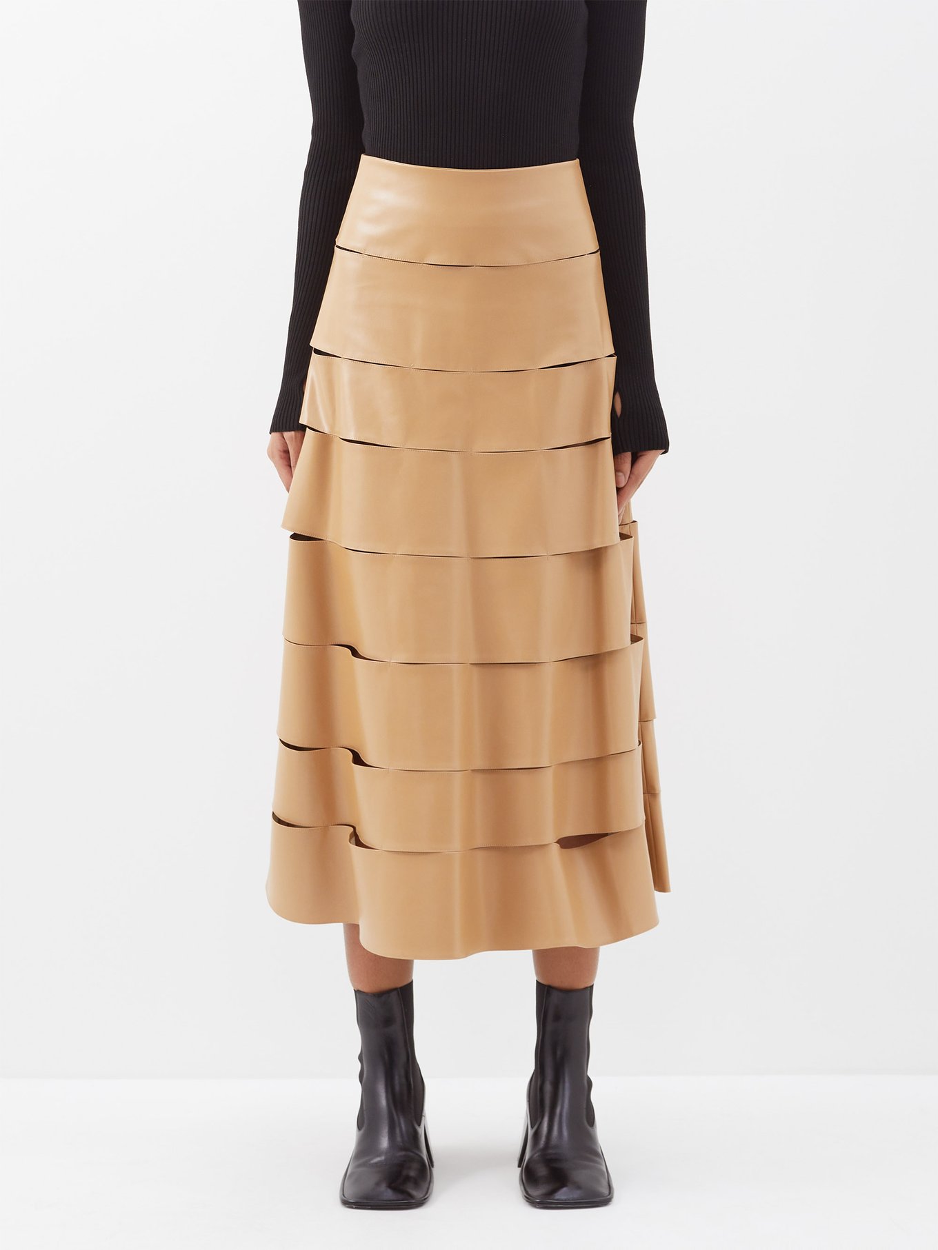 Panelled faux-leather midi skirt video