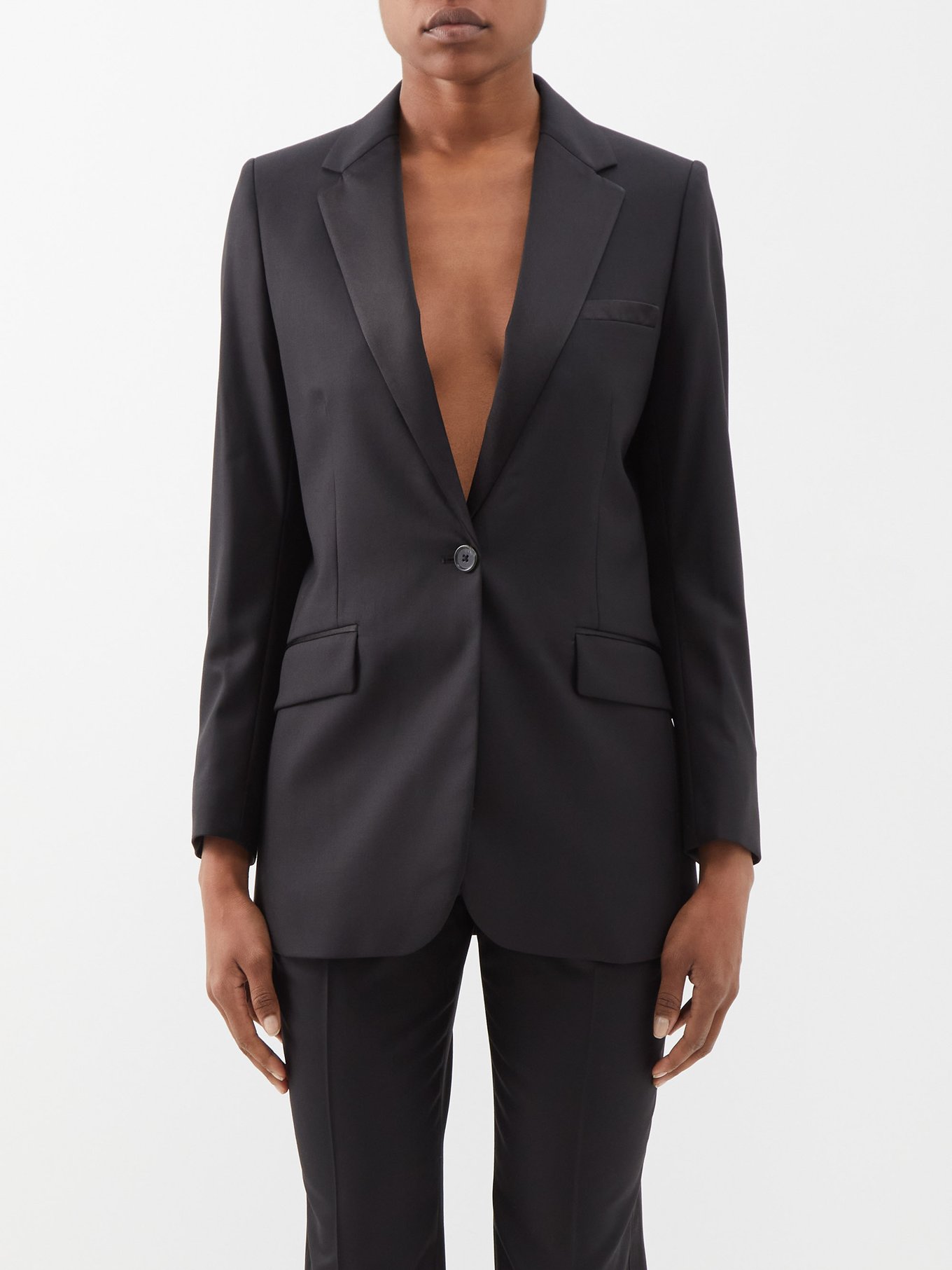 Single breasted wool satin tuxedo jacket Bella Freud