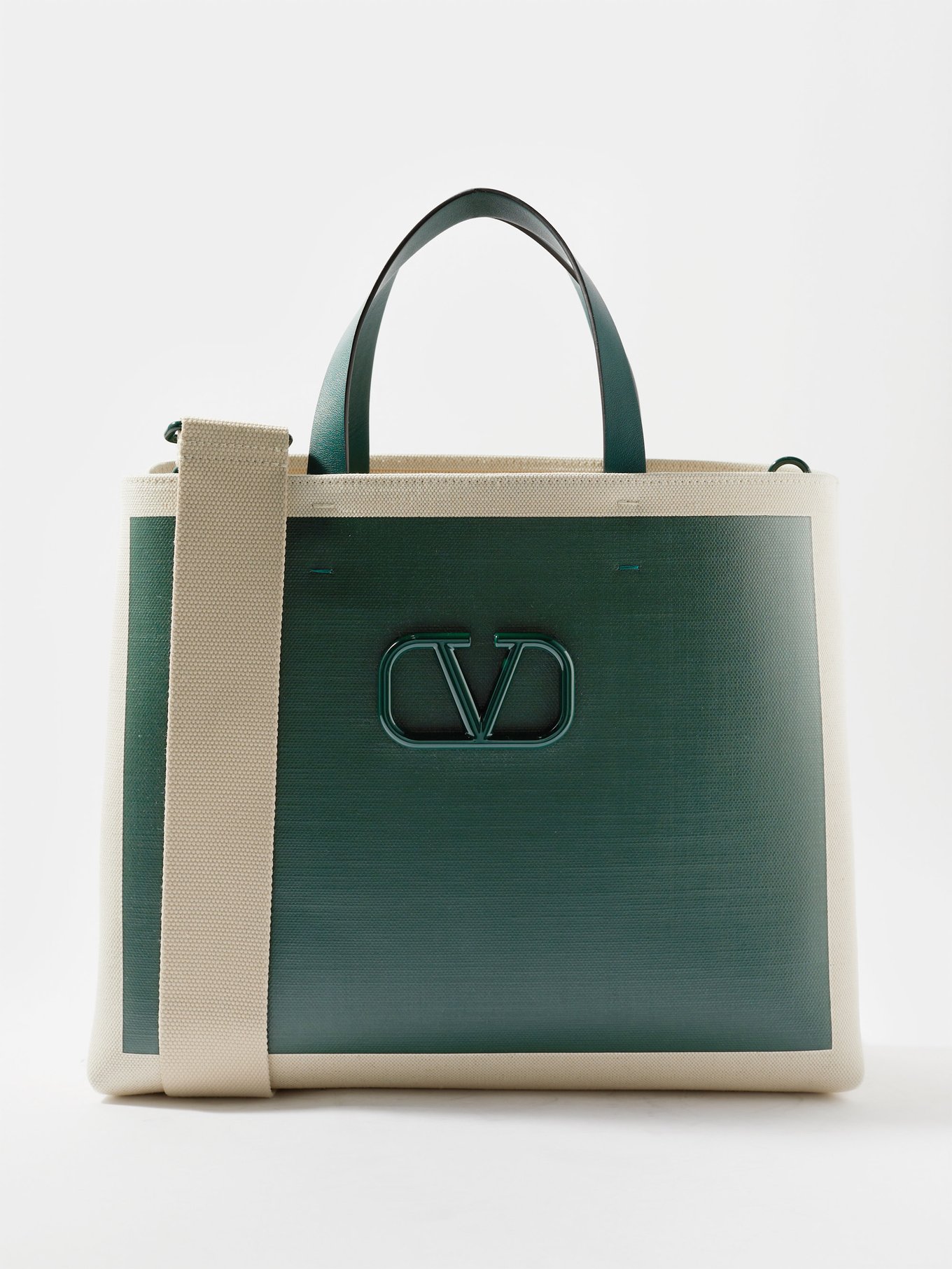 Green Logo-plaque canvas tote bag, Valentino Garavani