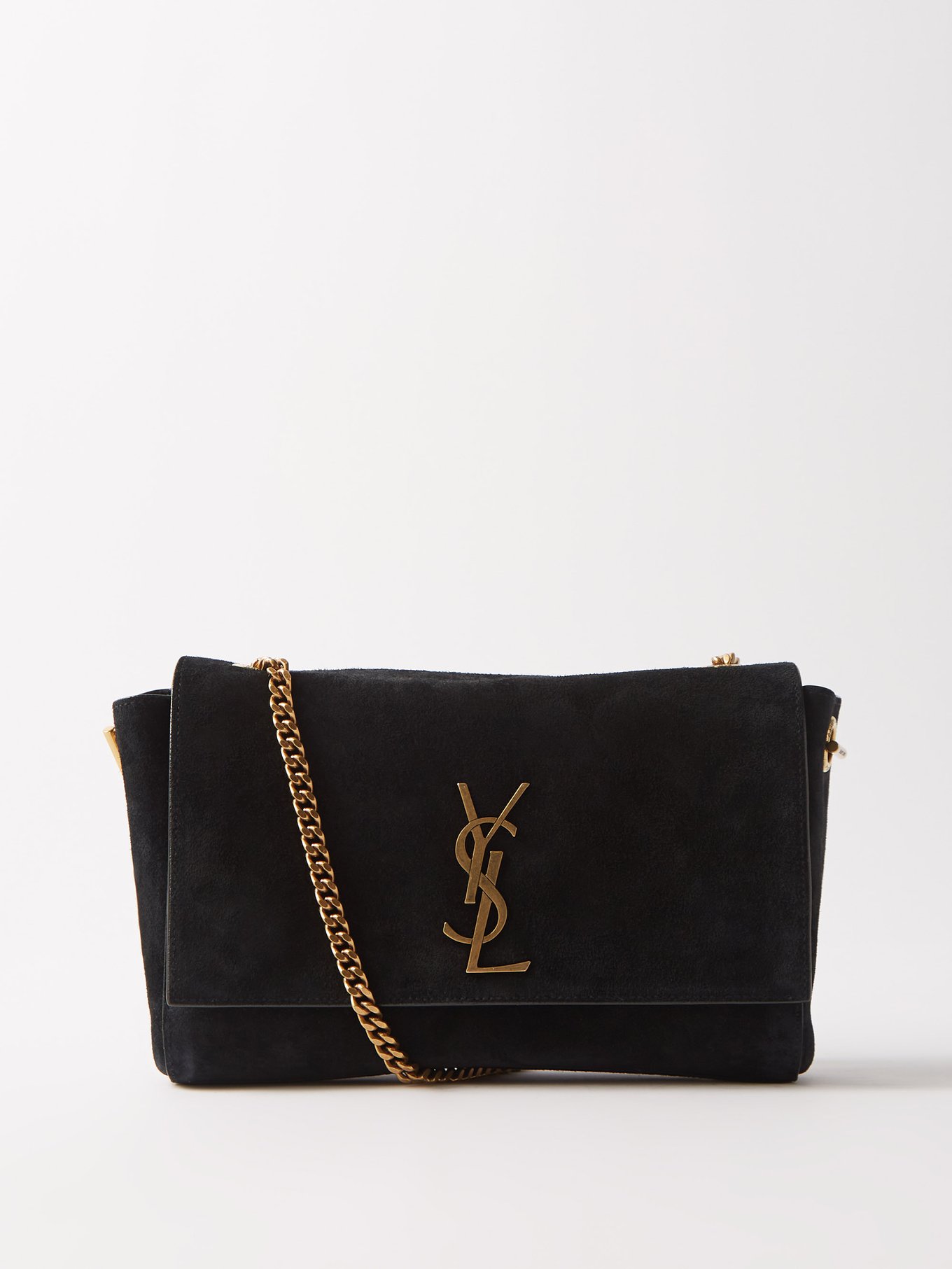 YVES SAINT LAURENT Black Suede Leather Satchel Shoulder Bag