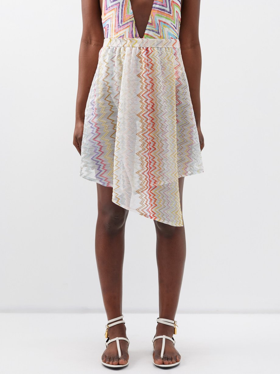 Missoni Raschel asymmetric zigzag-knit skirt