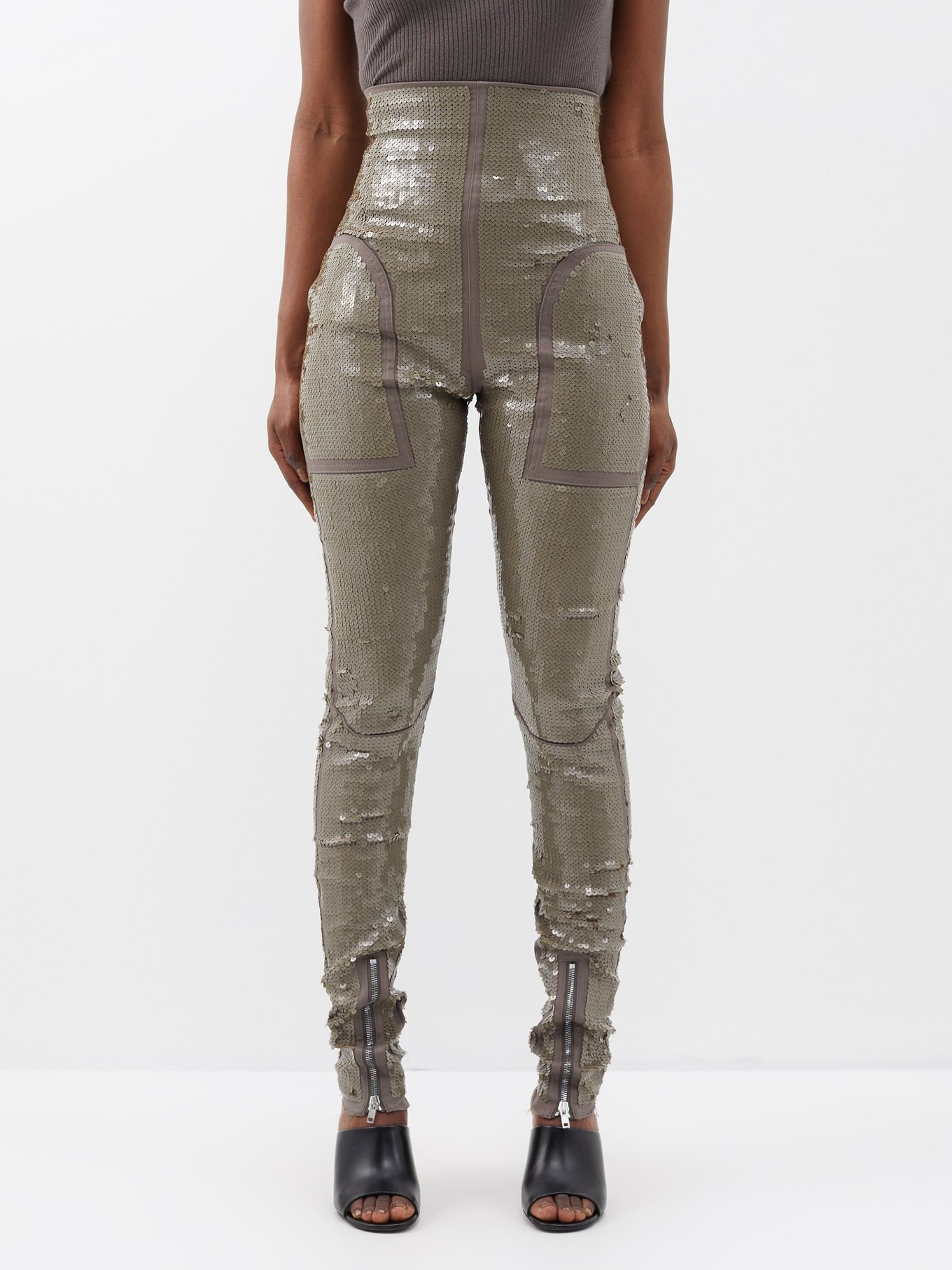 RICK OWENS Stretch leather and cotton-blend leggings