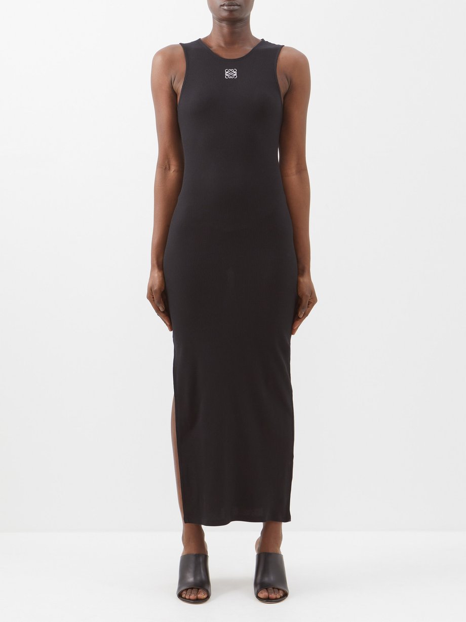 LOEWE Anagram-embroidered ribbed cotton-blend dress