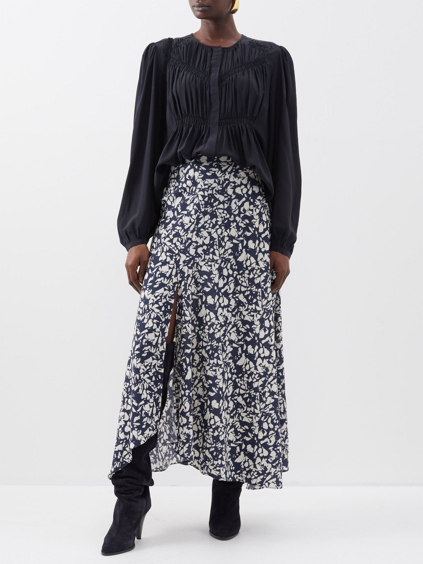 Black Sakura printed bias-cut silk-blend skirt Isabel Marant | MATCHESFASHION US