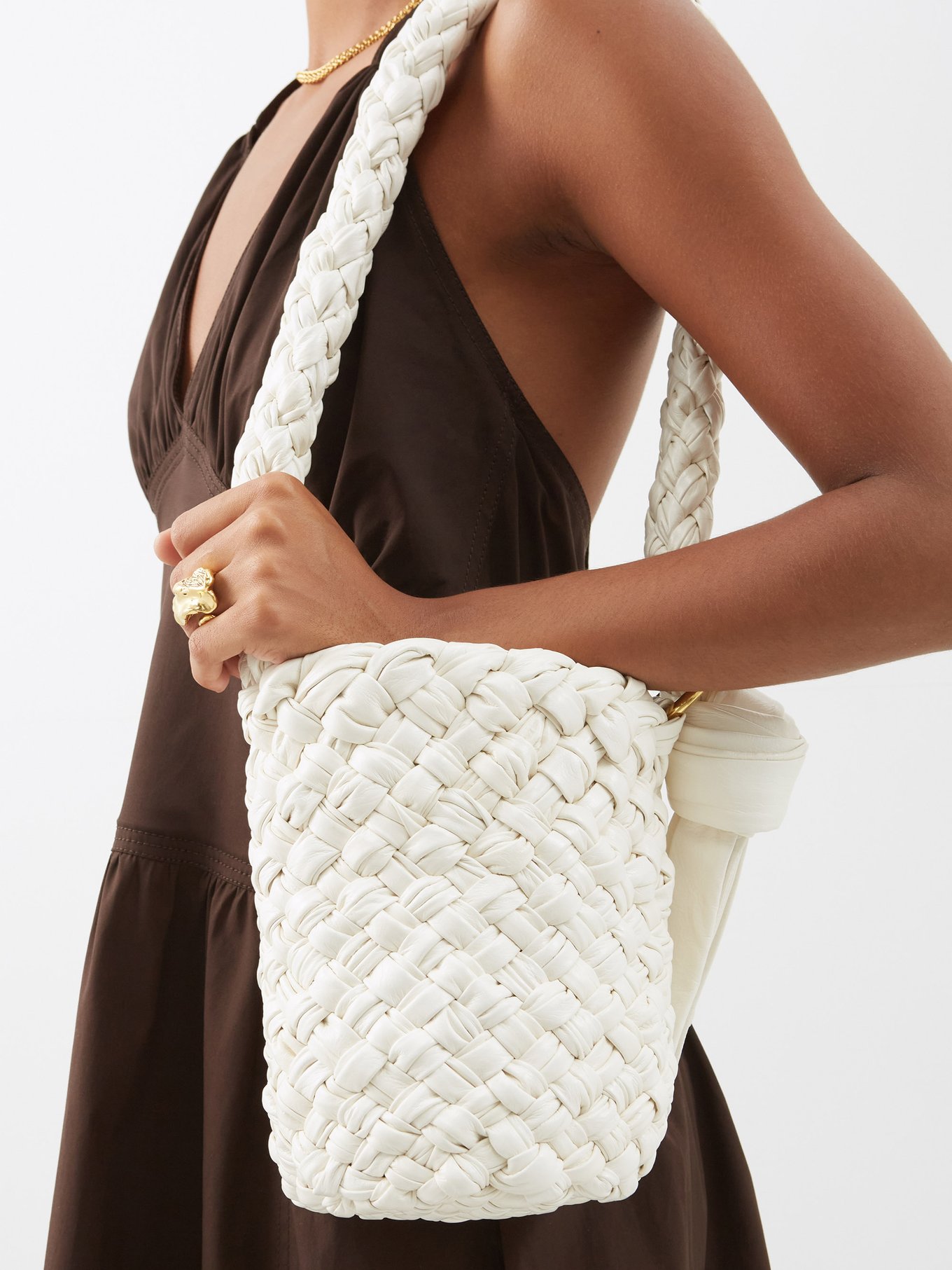 White Intrecciato-leather bucket bag | Bottega Veneta | US
